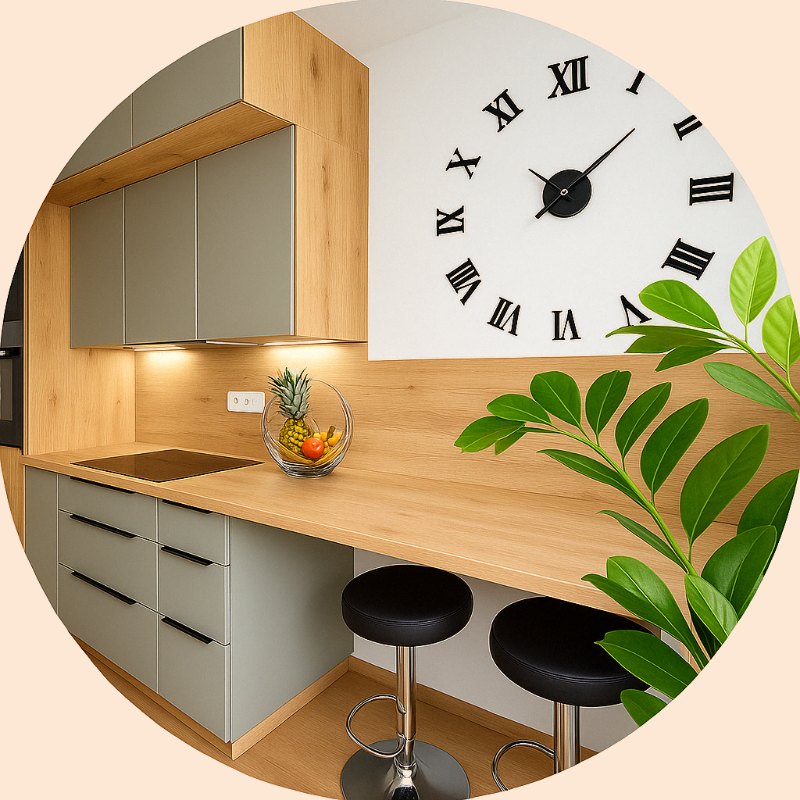 Von Polmöbel geplante moderne Einbauküche in Beige und Weiß
